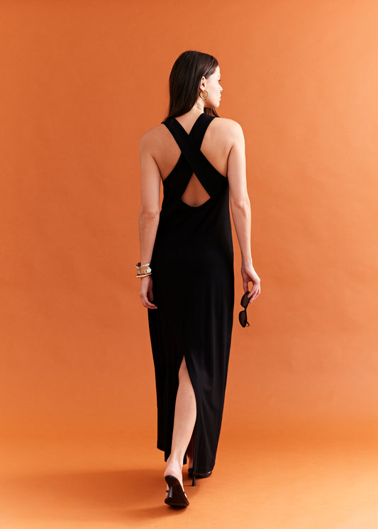 VESTIDO LONGO COM DECOTE NAS COSTAS