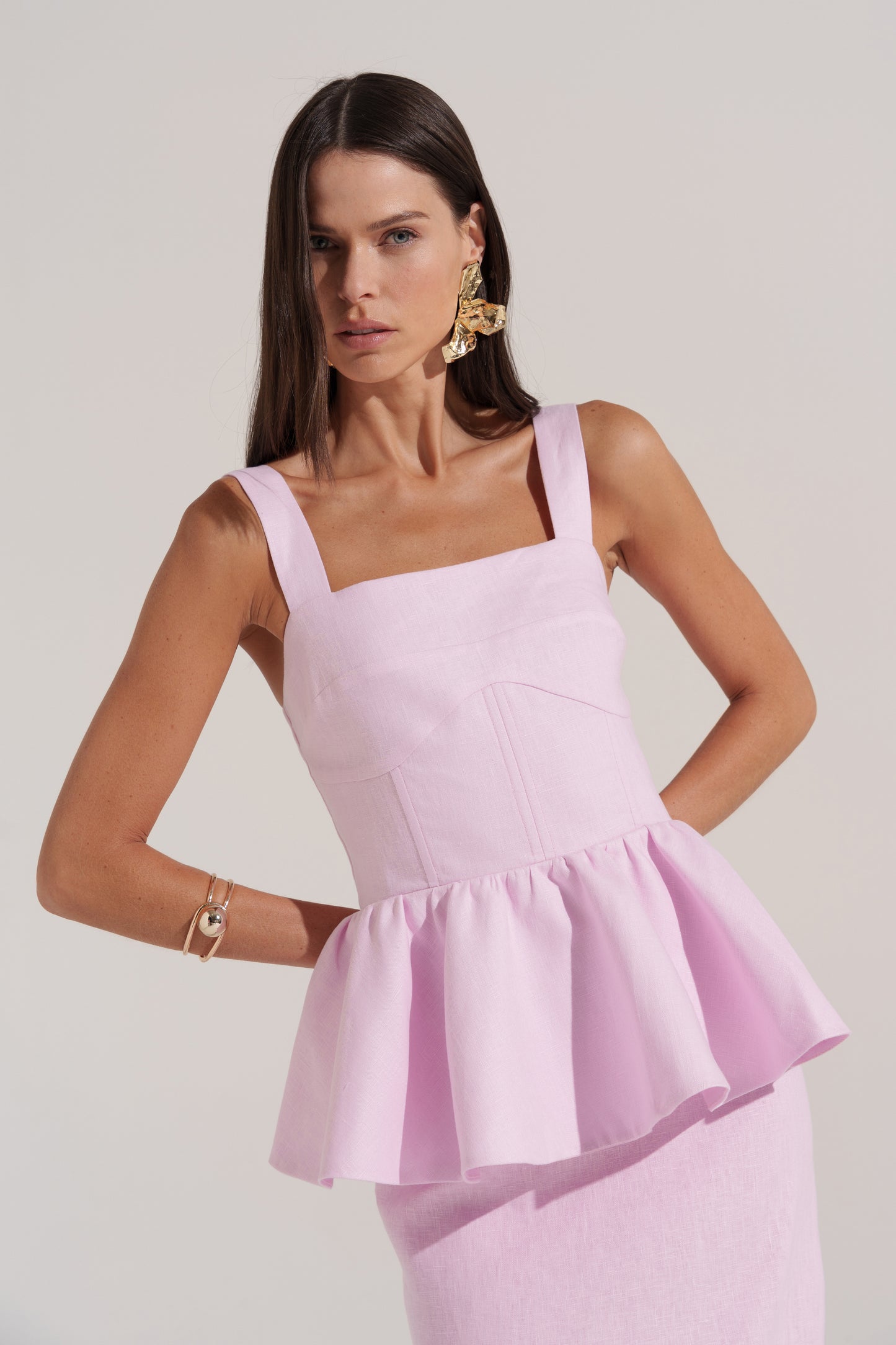 VESTIDO LONGO LINHO PEPLUM