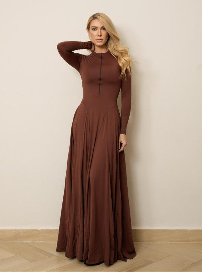 VESTIDO MANGA LONGA NESGAS COM ZIPER FRONTAL