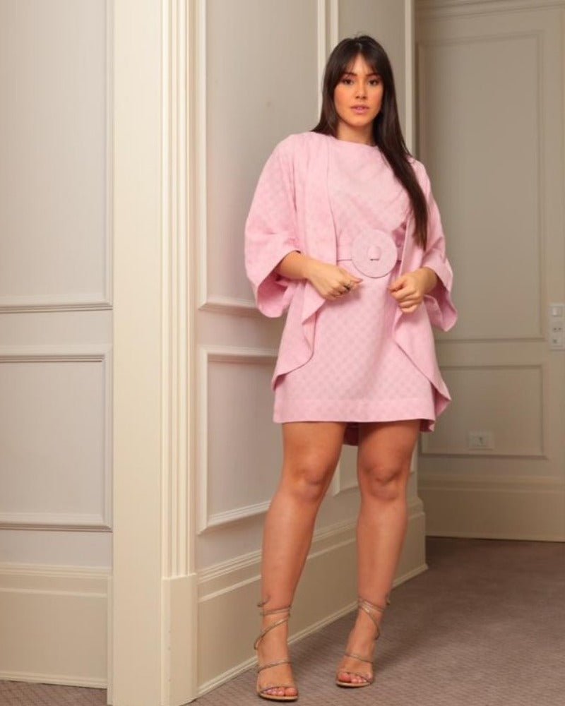 Vestido com Sobreposição e Cinto - Kronne