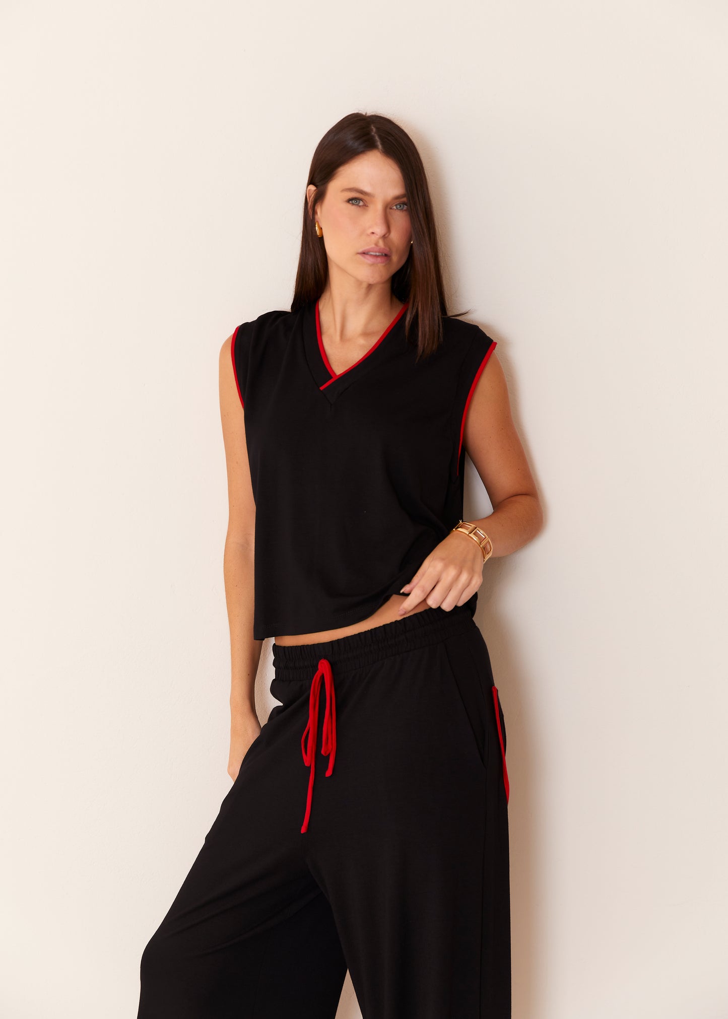 CONJUNTO BLUSA E CALÇA C/  VIÉS KRONNE