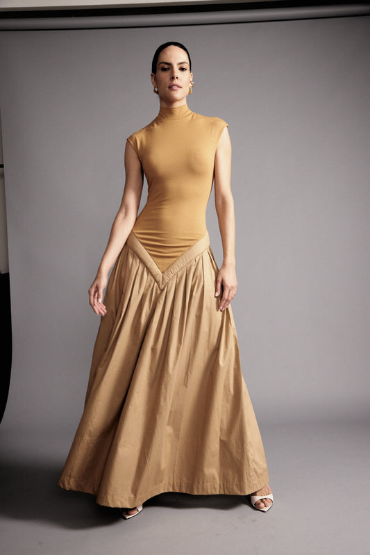 VESTIDO RECORTE V FRANZIDO KRONNE