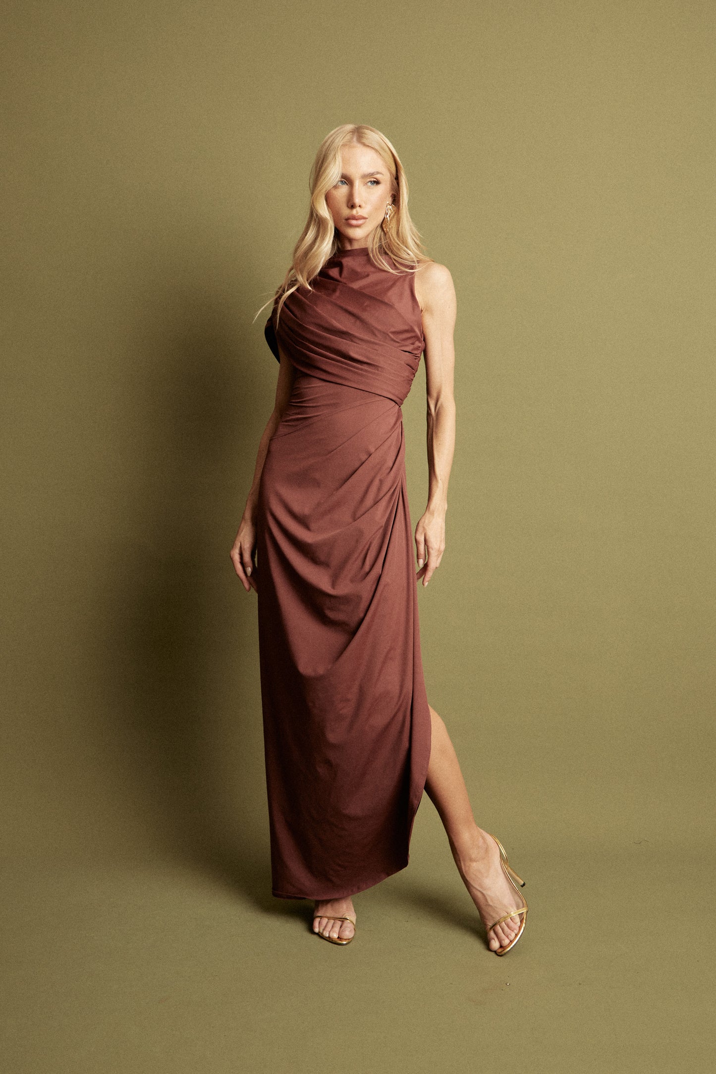 VESTIDO LONGO COM DRAPEADO KRONNE