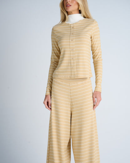 CONJUNTO BLUSA GOLA ALTA  E CALÇA LISTRADO KRONNE