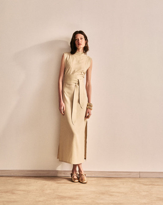 VESTIDO GOLA ALTA LINHO KRONNE