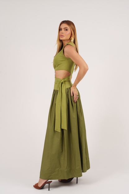 VESTIDO MIDI RECORTES KRONNE