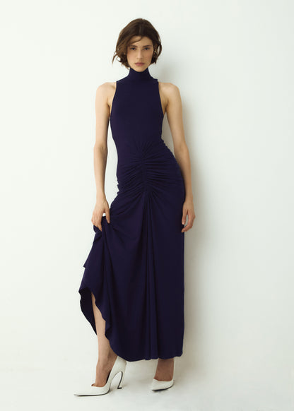 VESTIDO LONGO COM GOLA E FRANZIDO KRONNE