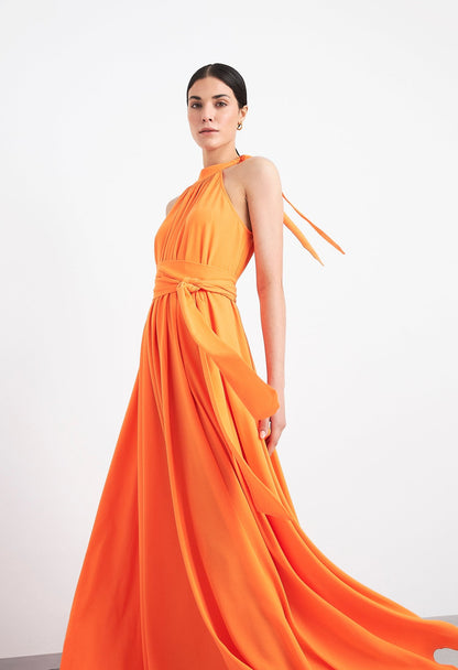 Vestido Longo Cavado com Amarração no Pescoço - Kronne 